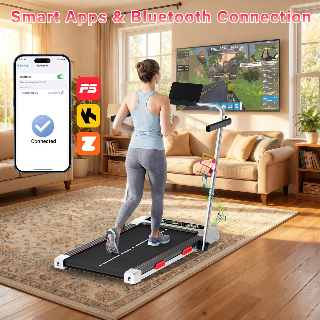 TODO Laufband für Zuhause mit 10% Neigung, 1-12km/h Walking Pad klappbar, 3.5HP Schreibtisch Treadmill für Zuhause & Büro mit Bluetooth-Lautsprecher, 12 Programme, APP und LED-Anzeige