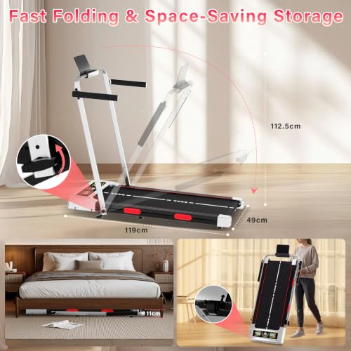 TODO Laufband für Zuhause mit 10% Neigung, 1-12km/h Walking Pad klappbar, 3.5HP Schreibtisch Treadmill für Zuhause & Büro mit Bluetooth-Lautsprecher, 12 Programme, APP und LED-Anzeige