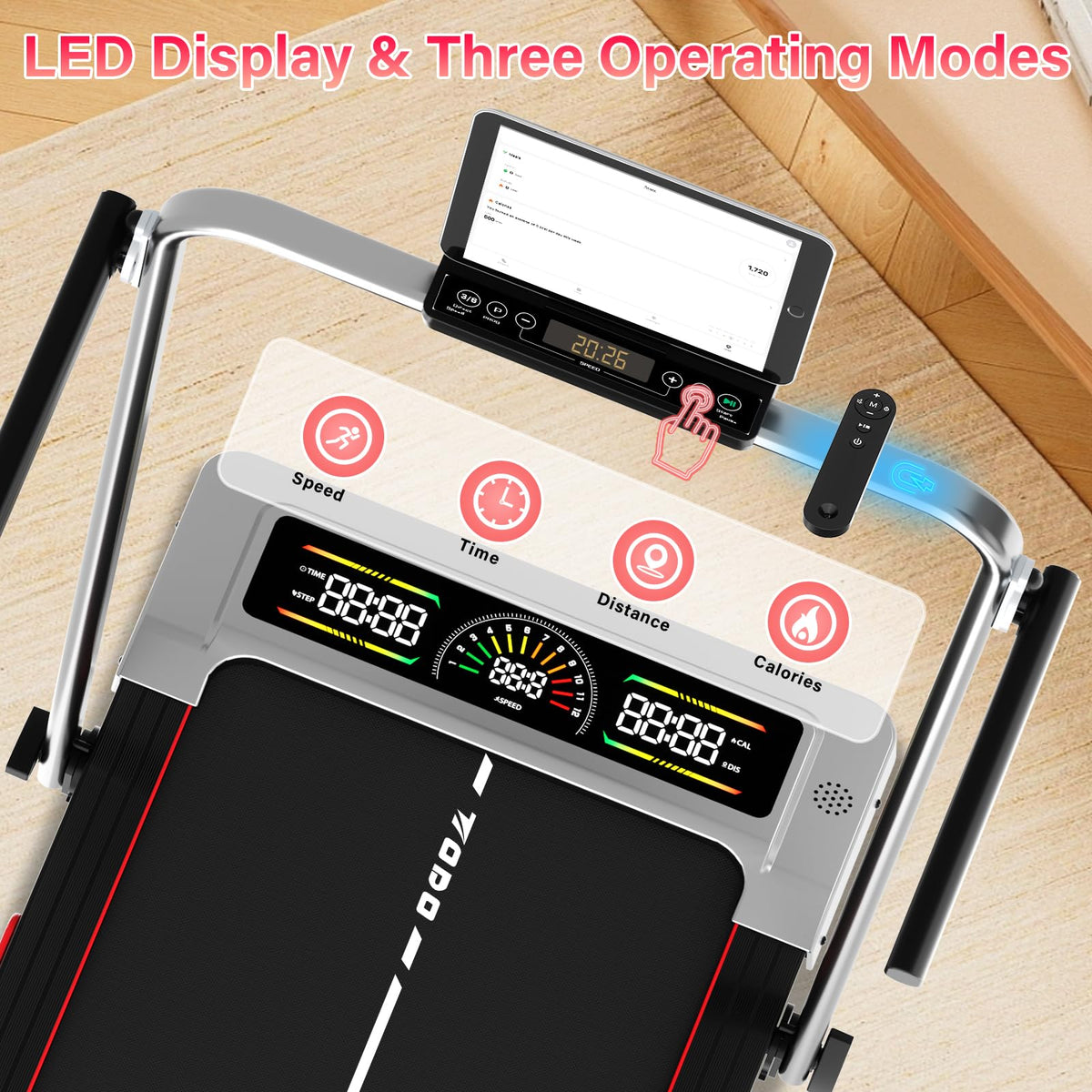 TODO Laufband für Zuhause mit 10% Neigung, 1-12km/h Walking Pad klappbar, 3.5HP Schreibtisch Treadmill für Zuhause & Büro mit Bluetooth-Lautsprecher, 12 Programme, APP und LED-Anzeige