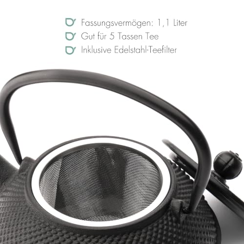 Bredemeijer Japanische Teekanne mit Siebeinsatz Jang 1,1 Liter- Schwarz