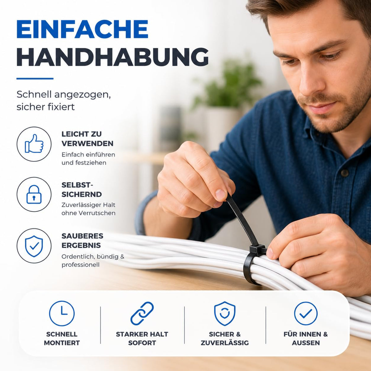 100x Kabelbinder schwarz Cable Ties Set - kurz & lang - Zip ties reißfest & UV beständig - diverse Längen (150 mm x 3,6 mm)