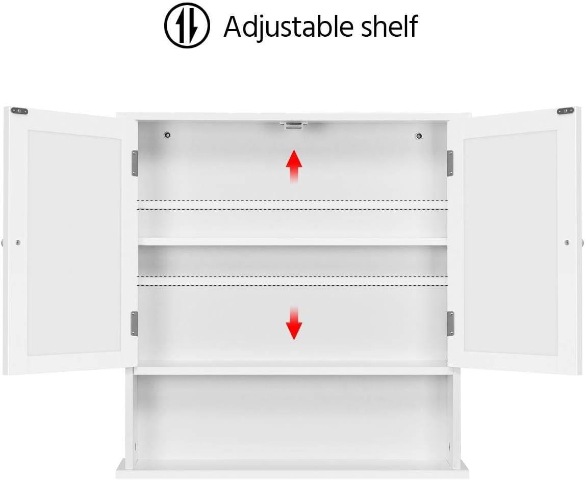 Yaheetech Spiegelschrank, Hängeschrank mit Spiegeltür und 3 Ablagen, Weiß