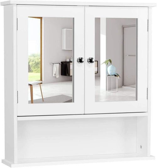 Yaheetech Spiegelschrank, Hängeschrank mit Spiegeltür und 3 Ablagen, Weiß
