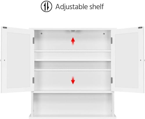 Yaheetech Spiegelschrank, Hängeschrank mit Spiegeltür und 3 Ablagen, Weiß