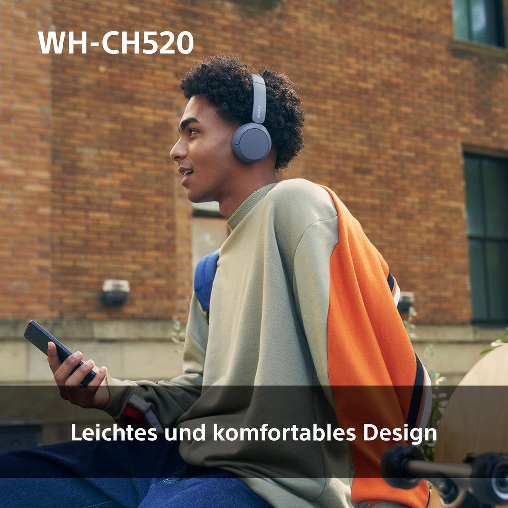 Sony WH-CH520 Kabellose Bluetooth-Kopfhörer - bis zu 50 Stunden Akkulaufzeit mit Schnellladefunktion, On-Ear-Modell - Schwarz