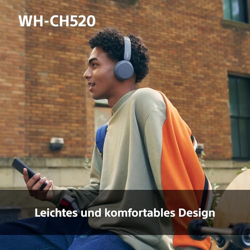Sony WH-CH520 Kabellose Bluetooth-Kopfhörer - bis zu 50 Stunden Akkulaufzeit mit Schnellladefunktion, On-Ear-Modell - Schwarz