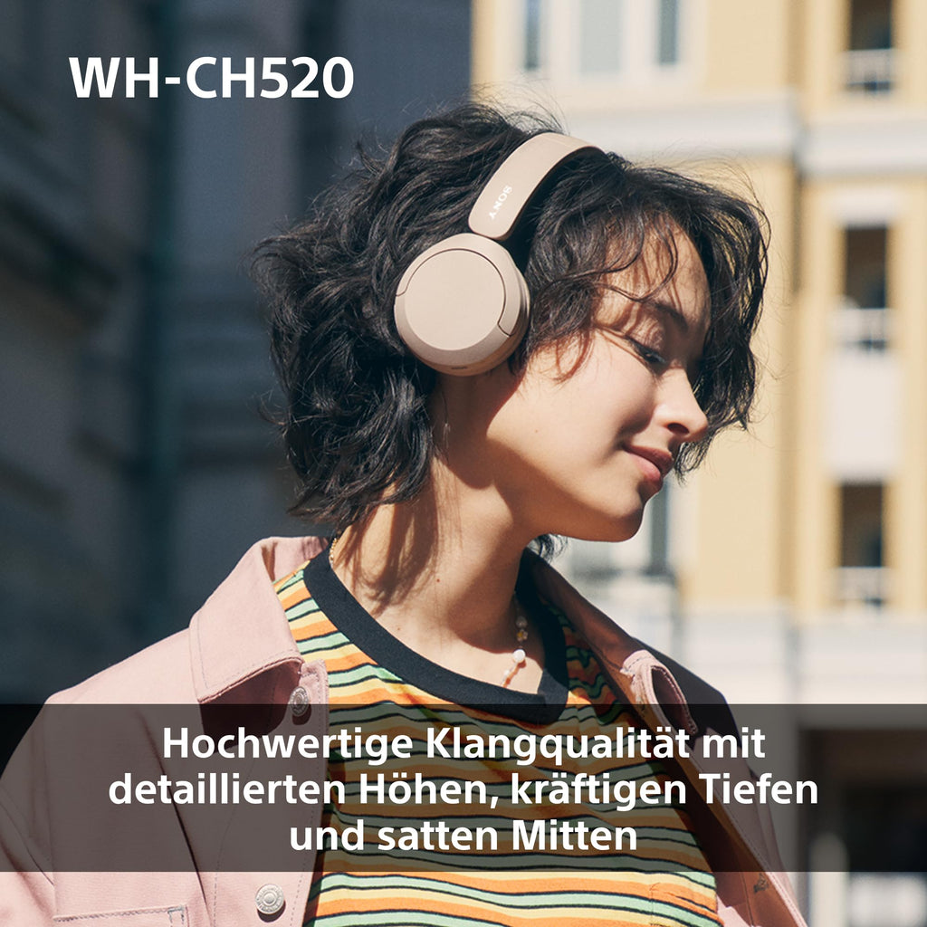 Sony WH-CH520 Kabellose Bluetooth-Kopfhörer - bis zu 50 Stunden Akkulaufzeit mit Schnellladefunktion, On-Ear-Modell - Schwarz