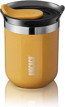 WACACO Octaroma Classico Vakuumisolierte Kaffeebecher, Doppelwandiger Edelstahl-Reisebecher mit Trinkdeckel, 6 fl oz (180ml), Gelb