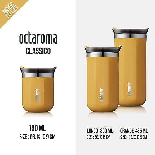WACACO Octaroma Classico Vakuumisolierte Kaffeebecher, Doppelwandiger Edelstahl-Reisebecher mit Trinkdeckel, 6 fl oz (180ml), Gelb