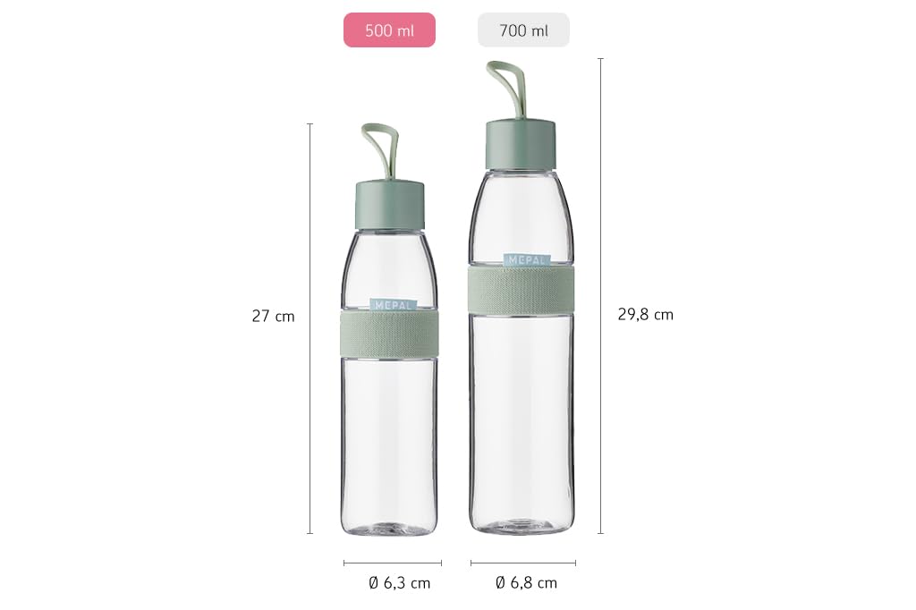 Mepal - Wasserflasche Ellipse - Wiederverwendbare Trinkflasche - Auslaufsichere - Geeignet für kohlensäurehaltige Getränke - BPA-frei - 500 ml - Nordic blue
