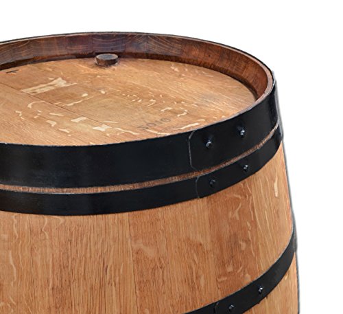 Stehtisch aus Weinfass, Dekofass, Gartentisch aus Holzfass - Fass geschliffen und geölt mit schwarzen Ringen