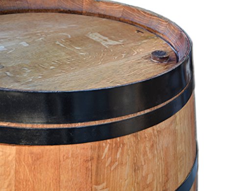 Stehtisch aus Weinfass, Dekofass, Gartentisch aus Holzfass - Fass geschliffen und geölt mit schwarzen Ringen
