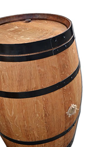 Stehtisch aus Weinfass, Dekofass, Gartentisch aus Holzfass - Fass geschliffen und geölt mit schwarzen Ringen
