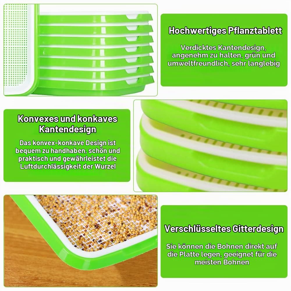 5 Stück Keimung Tablett Kunststoff Samen Keimung Tablett 34 * 25 * 4cm Plastik Seed Sprouter Hoch atmungsaktive Seed Starter Tray Dauerhaft Kresse Keimschale für Verschiedene Samen (Grün)