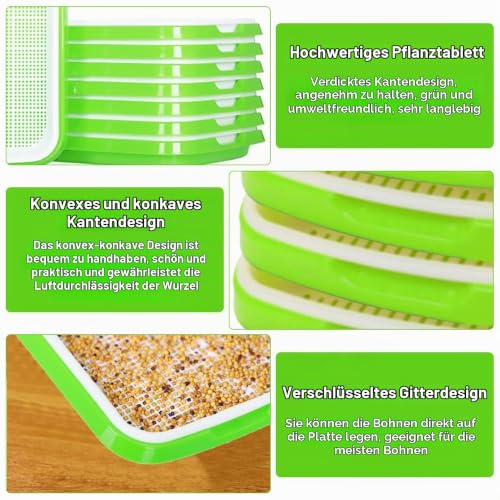 5 Stück Keimung Tablett Kunststoff Samen Keimung Tablett 34 * 25 * 4cm Plastik Seed Sprouter Hoch atmungsaktive Seed Starter Tray Dauerhaft Kresse Keimschale für Verschiedene Samen (Grün)