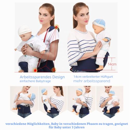 Ergonomische Hipseat Babytrage mit Schultergurt, Taillenhocker Sitz zum Tragen Baby Kleinkinder, geringes Gewicht und Arbeitsersparnis