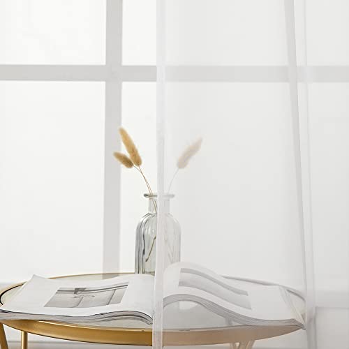 MIULEE Vorhänge Gardinen, Stangendurchzug Weiß, 2er Set 245x140cm aus Voile