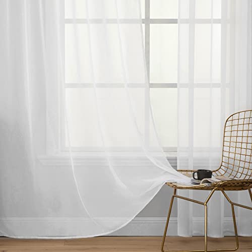 MIULEE Vorhänge Gardinen, Stangendurchzug Weiß, 2er Set 245x140cm aus Voile