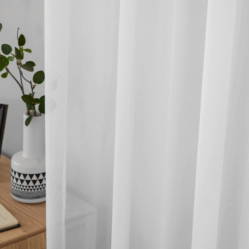 MIULEE Vorhänge Gardinen, Stangendurchzug Weiß, 2er Set 245x140cm aus Voile