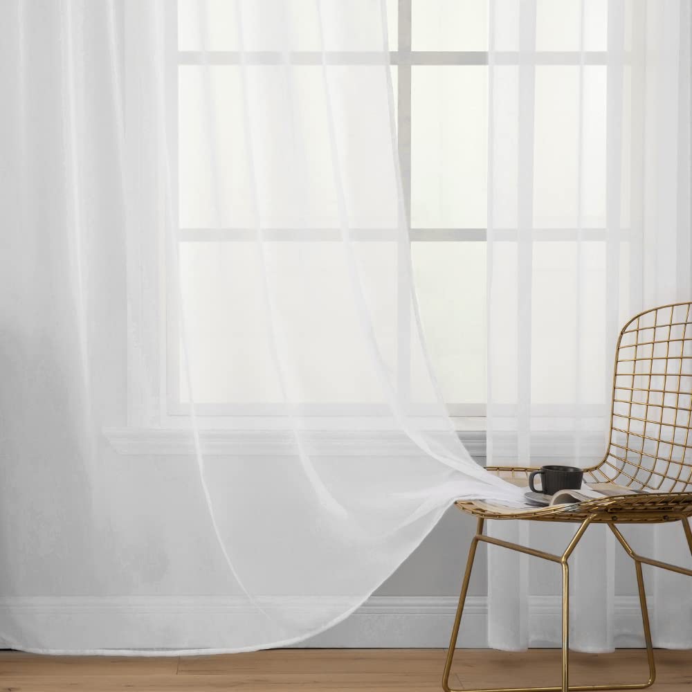 MIULEE Vorhänge Gardinen, Stangendurchzug Weiß, 2er Set 245x140cm aus Voile