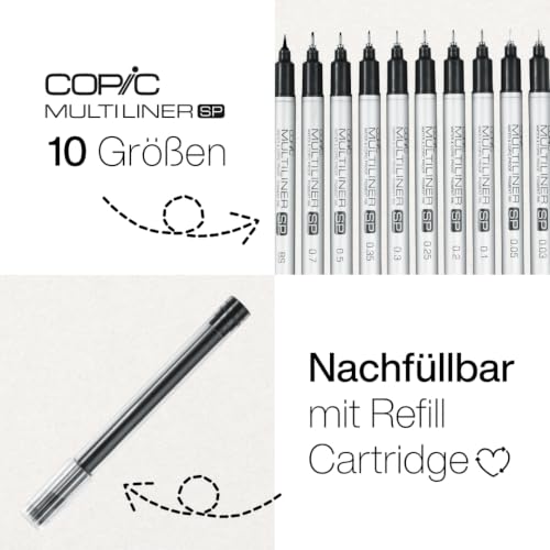 COPIC Multiliner SP 0,03 mm, Black, Aluminium Fineliner mit einer feinen Spitze und wasserbeständiger Pigmenttinte