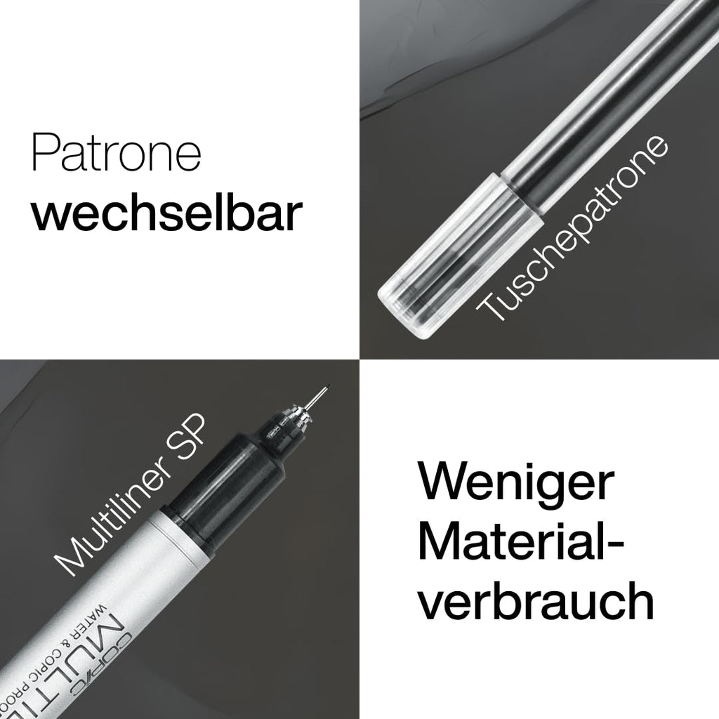 COPIC Multiliner SP 0,03 mm, Black, Aluminium Fineliner mit einer feinen Spitze und wasserbeständiger Pigmenttinte