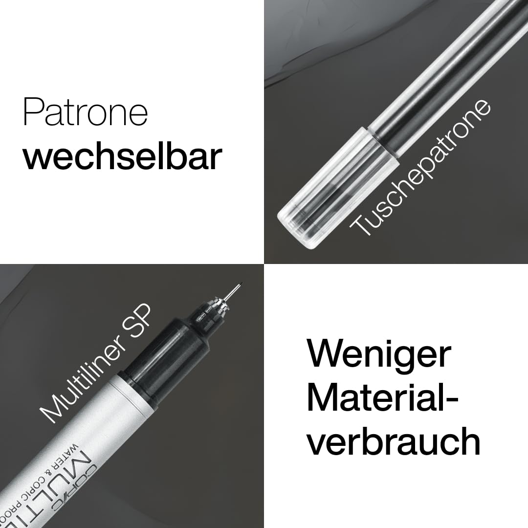 COPIC Multiliner SP 0,03 mm, Black, Aluminium Fineliner mit einer feinen Spitze und wasserbeständiger Pigmenttinte