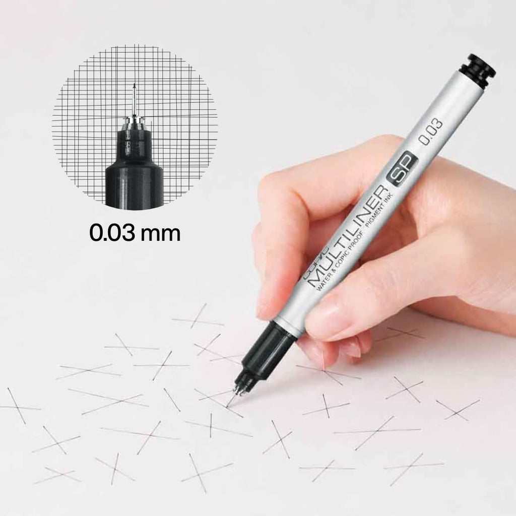 COPIC Multiliner SP 0,03 mm, Black, Aluminium Fineliner mit einer feinen Spitze und wasserbeständiger Pigmenttinte