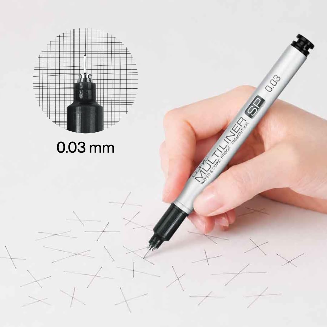 COPIC Multiliner SP 0,03 mm, Black, Aluminium Fineliner mit einer feinen Spitze und wasserbeständiger Pigmenttinte