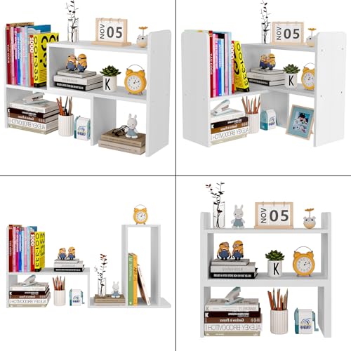 EasyPAG Schreibtisch Regal Holz Freistehend Kleines Bücherregal Verstellbar Schreibtisch Organizer Ständer Bürobedarf Ablage Display Regal,Weiß