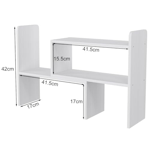 EasyPAG Schreibtisch Regal Holz Freistehend Kleines Bücherregal Verstellbar Schreibtisch Organizer Ständer Bürobedarf Ablage Display Regal,Weiß
