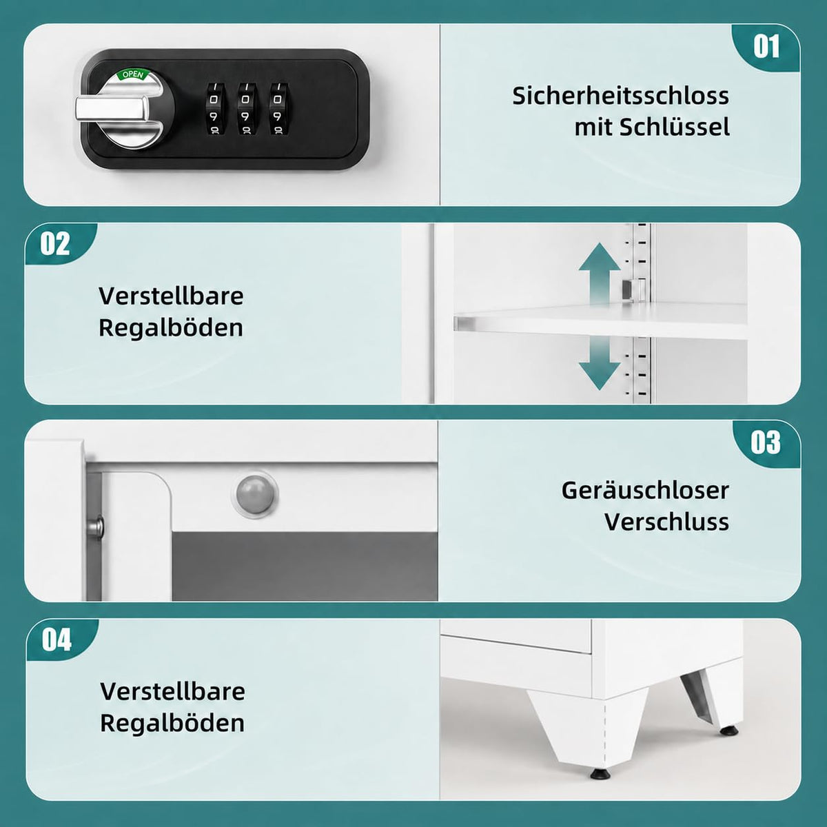 Aktenschrank Abschließbar, Metallschrank Klein, Büroschrank mit Kombinationsschloss,Mehrzweckschrank mit 2 Verstellbare Regale, Werkzeugschrank für Garage, Büro, Wohnzimmer, 90 x 80 x 40 cm, Weiß