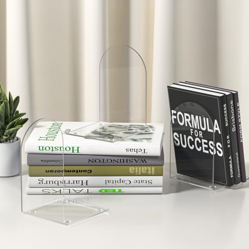 Acryl Buchstützen, 4 Stück für Regale, Bücherregale und Schreibtisch-Organizer - Klare, Transparente Stützen für Bücher und Heimbürobedarf