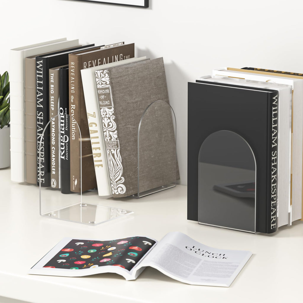 Acryl Buchstützen, 4 Stück für Regale, Bücherregale und Schreibtisch-Organizer - Klare, Transparente Stützen für Bücher und Heimbürobedarf