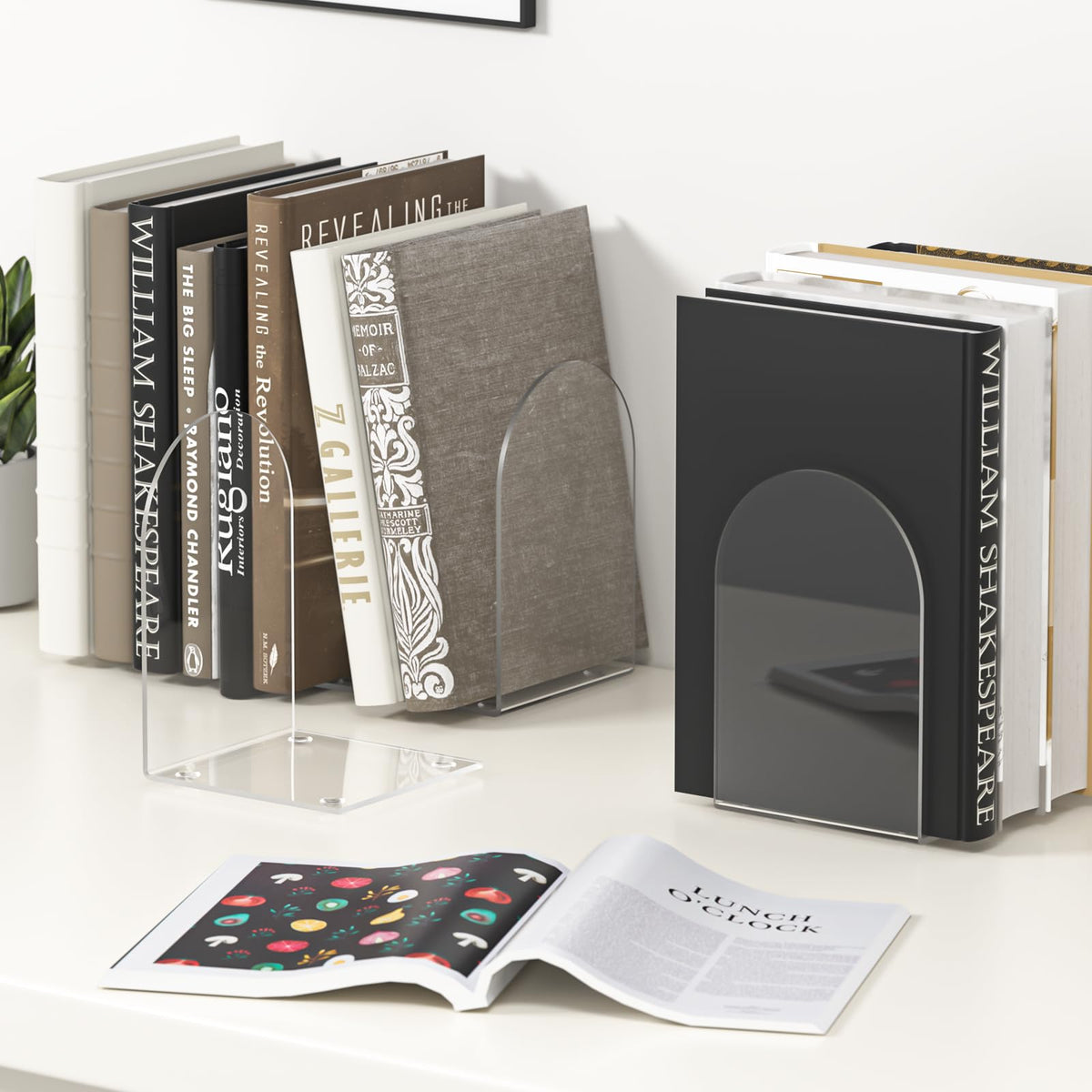 Acryl Buchstützen, 4 Stück für Regale, Bücherregale und Schreibtisch-Organizer - Klare, Transparente Stützen für Bücher und Heimbürobedarf