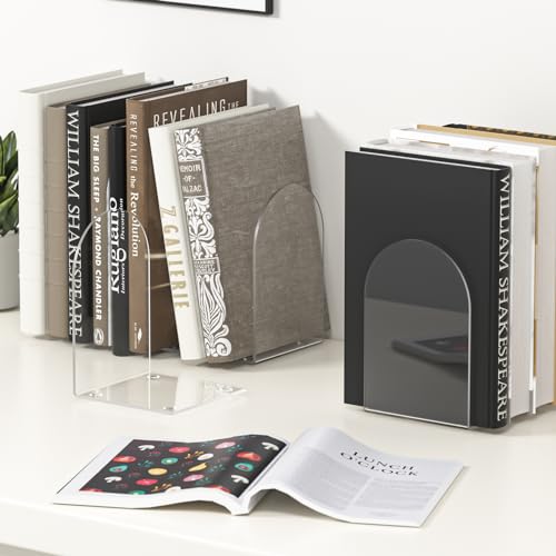 Acryl Buchstützen, 4 Stück für Regale, Bücherregale und Schreibtisch-Organizer - Klare, Transparente Stützen für Bücher und Heimbürobedarf