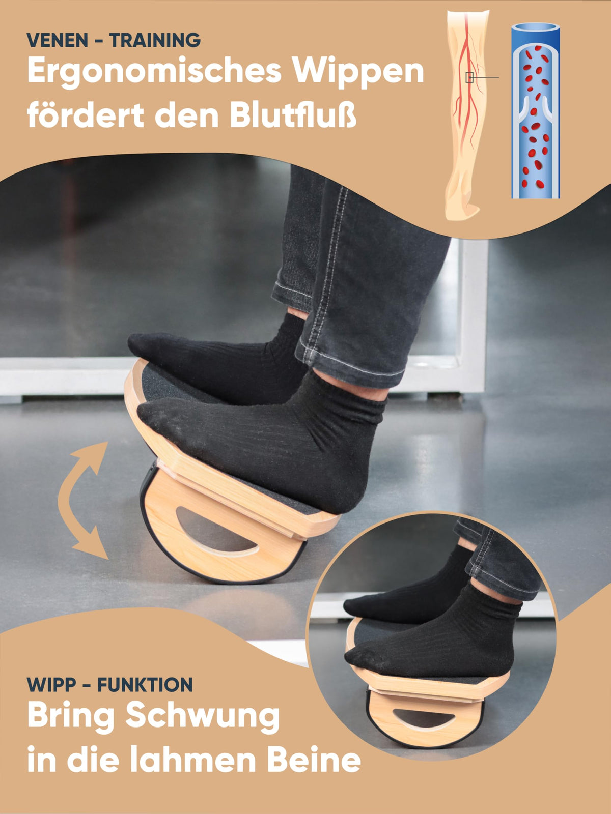 UNITURE® Ergonomische Holz Fußstütze Schreibtisch [Für bessere Sitzhaltung] Fußbank, Fußablage Schreibtisch, Fussbank, Foot Rest, Fussstütze Unterm Schreibtisch, Fußhocker, Footrest