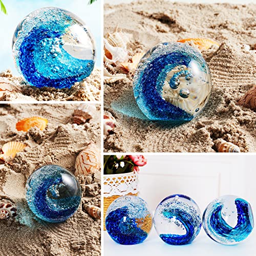 EUSTUMA Handgeblasene Glasfiguren, Kugel, Ozeanwellen, Büro-Briefbeschwerer, Glas für Schreibtisch, Dekoration, Sammlerstück, Aquarium-Dekoration, Bürodekoration