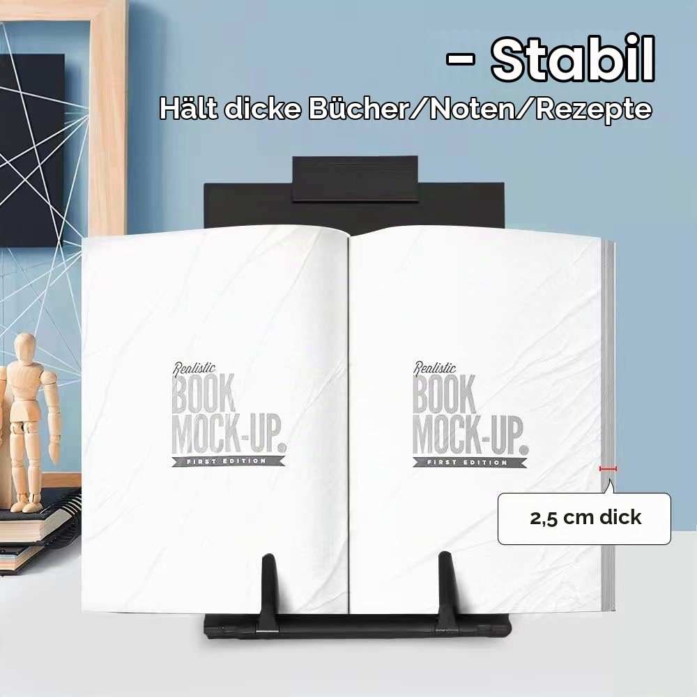 Schreibtisch-dokumentenhalter Konzepthalter, Schreibtisch-bücherständer, 7 Verstellbare Positionen, Metall Material, mit Verstellbar Clip, für Lehrbuch Kochbuch Musikbuch Dokument Lesen (Schwarz)