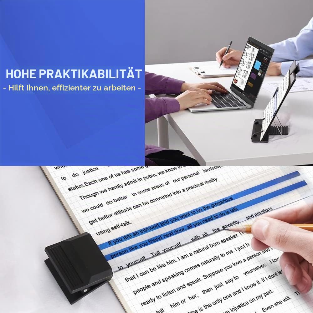 Schreibtisch-dokumentenhalter Konzepthalter, Schreibtisch-bücherständer, 7 Verstellbare Positionen, Metall Material, mit Verstellbar Clip, für Lehrbuch Kochbuch Musikbuch Dokument Lesen (Schwarz)