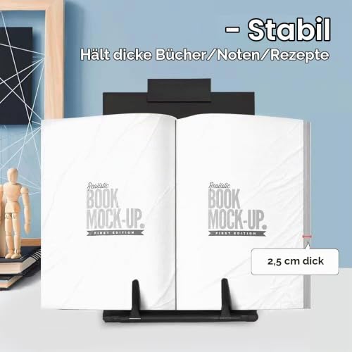 Schreibtisch-dokumentenhalter Konzepthalter, Schreibtisch-bücherständer, 7 Verstellbare Positionen, Metall Material, mit Verstellbar Clip, für Lehrbuch Kochbuch Musikbuch Dokument Lesen (Schwarz)