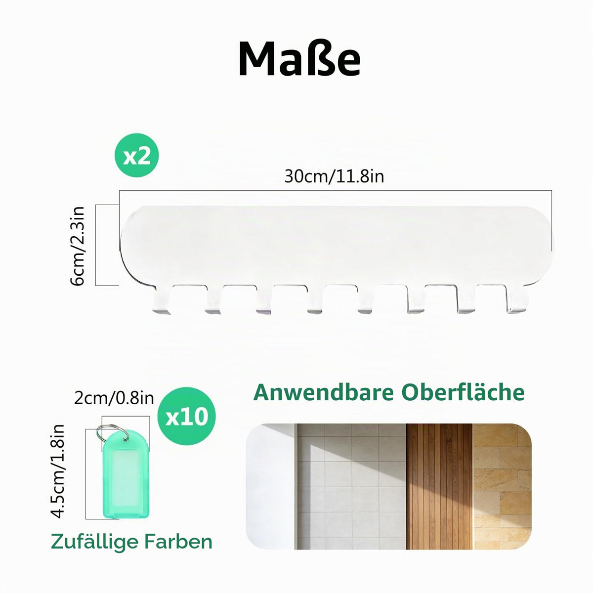 2 Stück Schlüsselbrett ohne Bohren mit je 8 Haken, Selbstklebender Schlüsselhalter & Schlüsselboard mit 10 Etiketten, Schlüsselhaken Key Holder Wandmontage (Weiß)