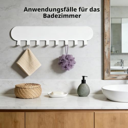 2 Stück Schlüsselbrett ohne Bohren mit je 8 Haken, Selbstklebender Schlüsselhalter & Schlüsselboard mit 10 Etiketten, Schlüsselhaken Key Holder Wandmontage (Weiß)