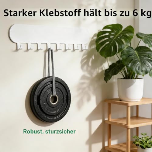 2 Stück Schlüsselbrett ohne Bohren mit je 8 Haken, Selbstklebender Schlüsselhalter & Schlüsselboard mit 10 Etiketten, Schlüsselhaken Key Holder Wandmontage (Weiß)