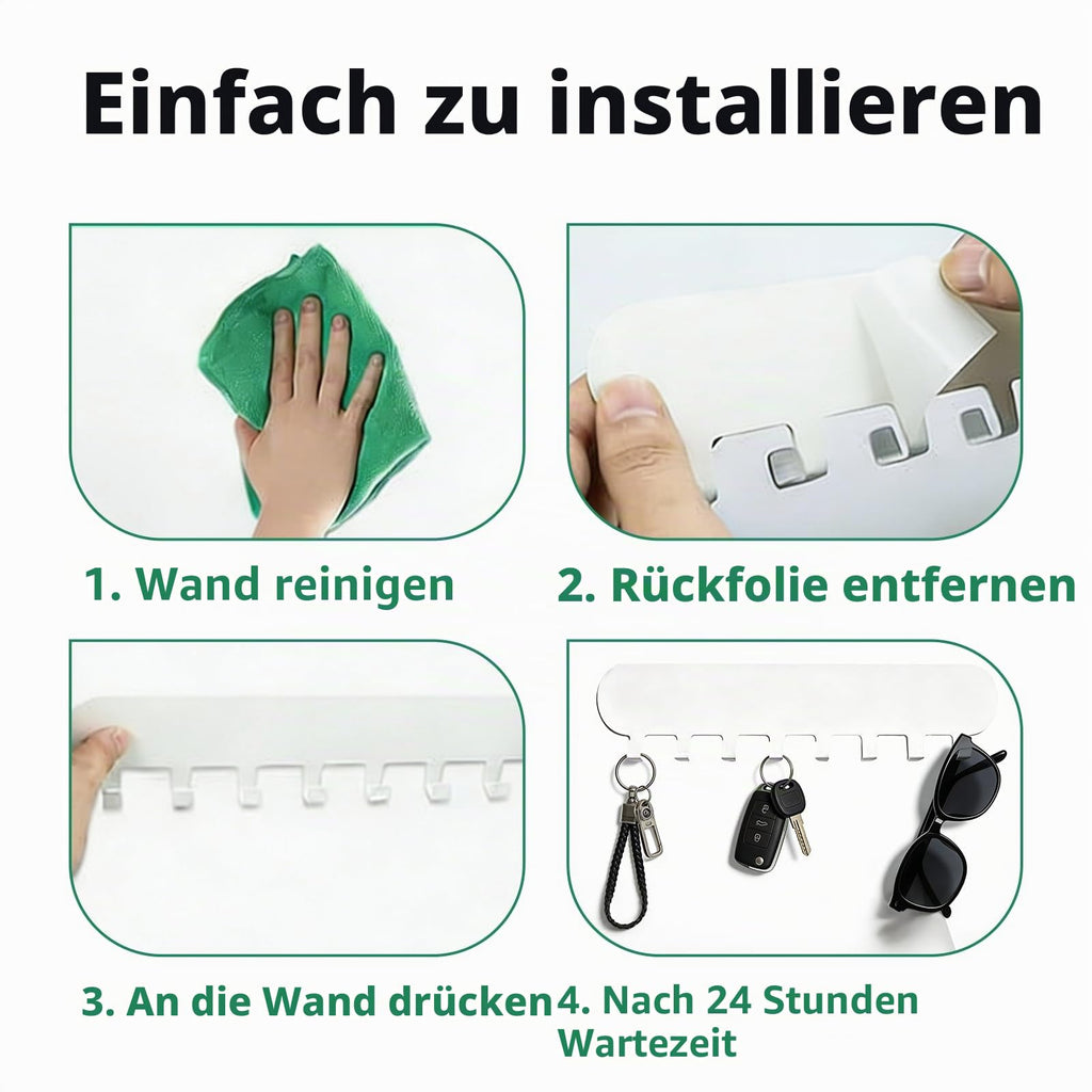 2 Stück Schlüsselbrett ohne Bohren mit je 8 Haken, Selbstklebender Schlüsselhalter & Schlüsselboard mit 10 Etiketten, Schlüsselhaken Key Holder Wandmontage (Weiß)