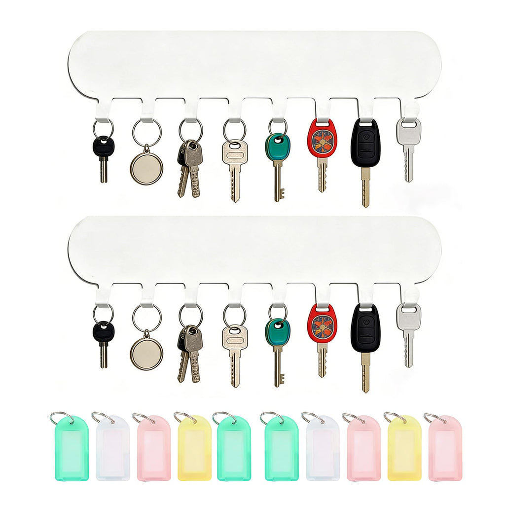 2 Stück Schlüsselbrett ohne Bohren mit je 8 Haken, Selbstklebender Schlüsselhalter & Schlüsselboard mit 10 Etiketten, Schlüsselhaken Key Holder Wandmontage (Weiß)