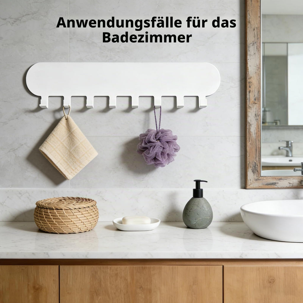2 Stück Schlüsselbrett ohne Bohren mit je 8 Haken, Selbstklebender Schlüsselhalter & Schlüsselboard mit 10 Etiketten, Schlüsselhaken Key Holder Wandmontage (Weiß)