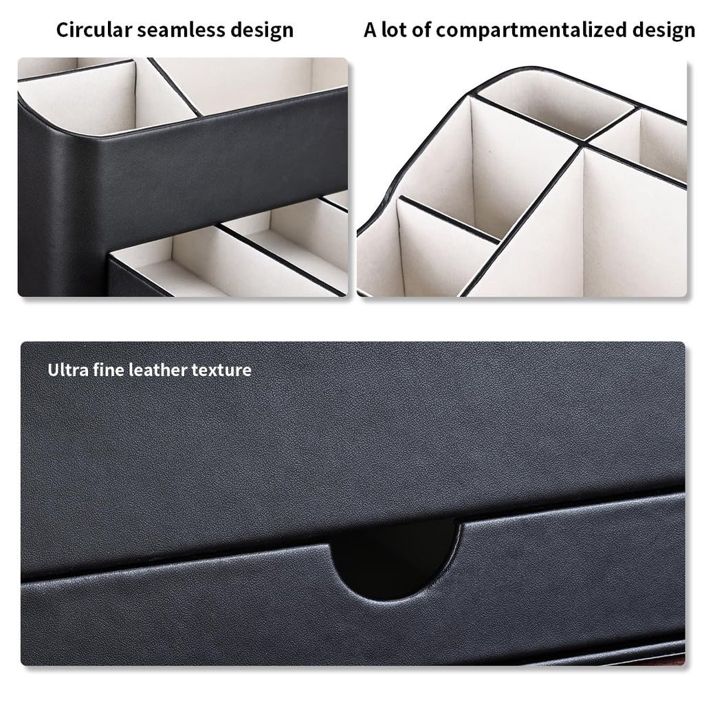 KINGFOM Büro Schreibtisch Organizer Mit 5 Fächern & Schubladen, Multifunktionales Ordnungssystem - Stiftehalter für Schreibtisch Organisation in Büro, Zuhause, Schule (Schwarz)