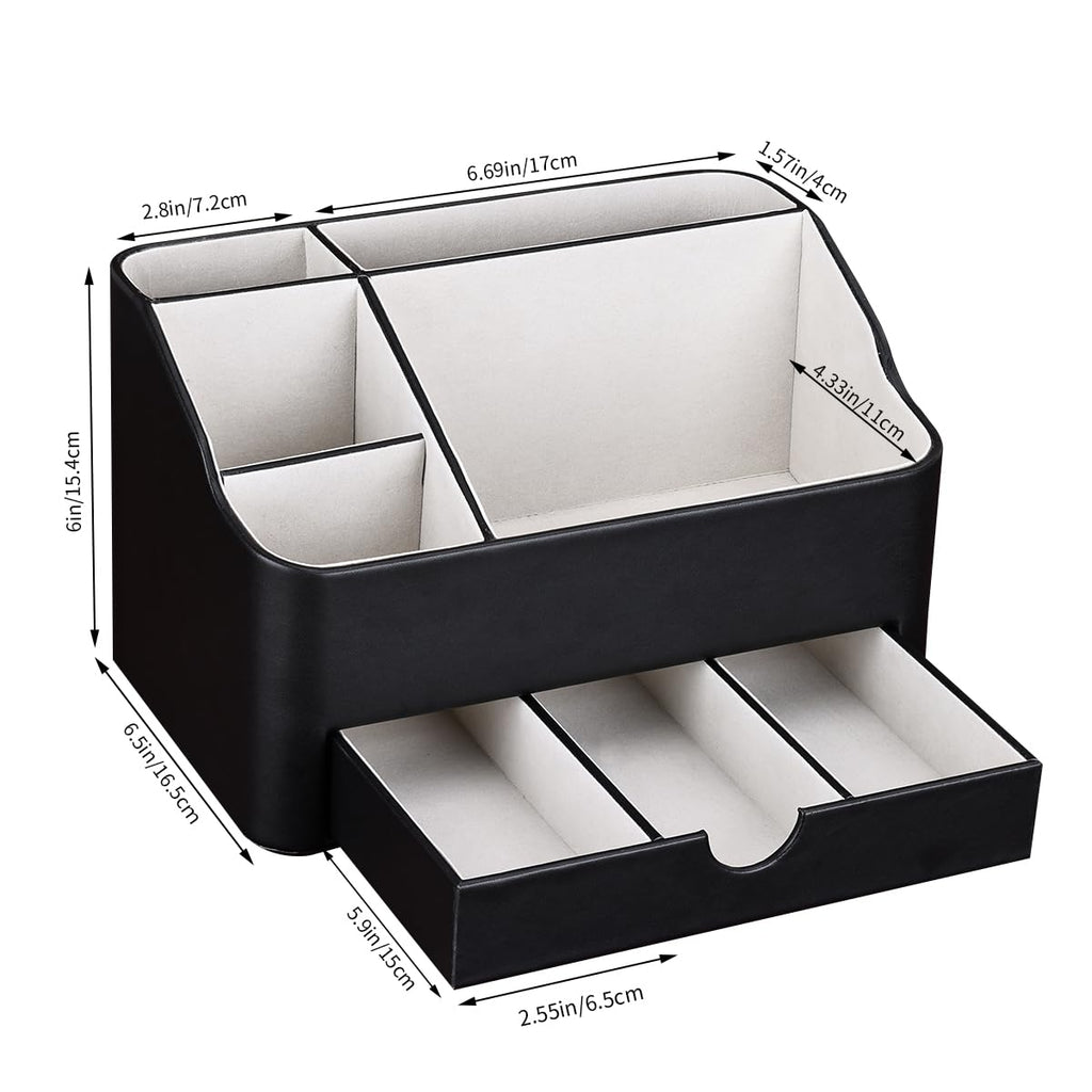 KINGFOM Büro Schreibtisch Organizer Mit 5 Fächern & Schubladen, Multifunktionales Ordnungssystem - Stiftehalter für Schreibtisch Organisation in Büro, Zuhause, Schule (Schwarz)