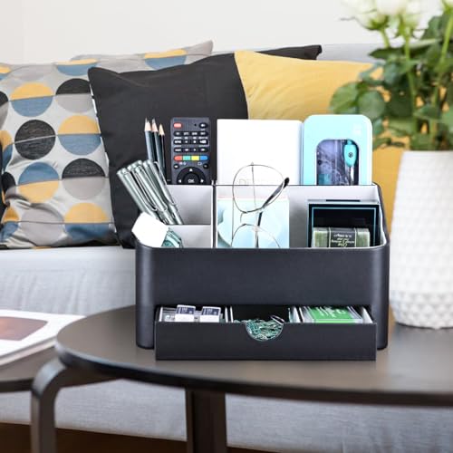 KINGFOM Büro Schreibtisch Organizer Mit 5 Fächern & Schubladen, Multifunktionales Ordnungssystem - Stiftehalter für Schreibtisch Organisation in Büro, Zuhause, Schule (Schwarz)